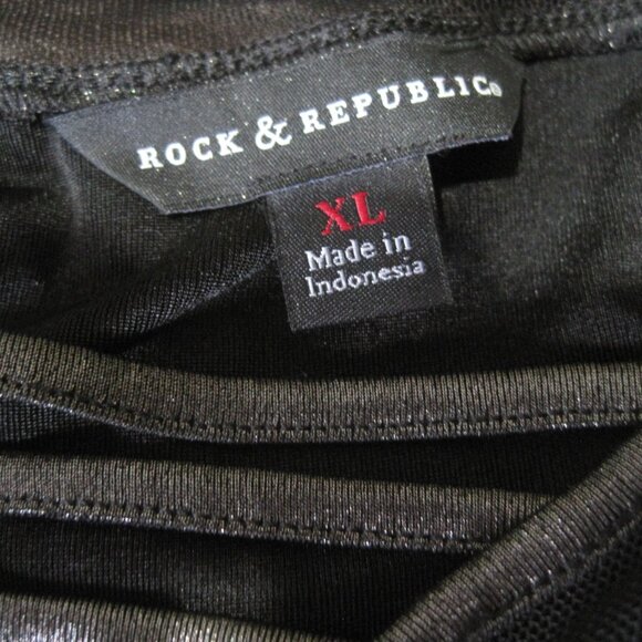 Nwt Rock & Republic Womens XL Metallic Black Cold Shoulder Top Mesh Ladder Neck - Picture 6 of 8